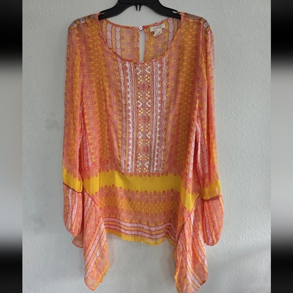 Sundance Sheer Blouse Sz L Women Sunset Go Beyond Embroidered Asymmetrical Boho - Picture 5 of 11